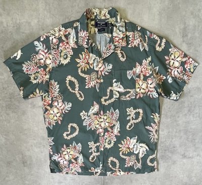画像1: 90'S RALPH LAUREN "POLO SPORT" コットン 半袖 オープンカラーシャツ オリーブ/花柄 (VINTAGE)