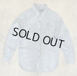 90'S RALPH LAUREN 猫目メタルボタン チンスト＆マチ付き シャンブレーシャツ ブルー (VINTAGE)