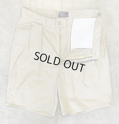 画像3: 90'S RALPH LAUREN "ボックスロゴ" ツープリーツ チノショーツ ベージュ TALONジップ USA製 (VINTAGE)