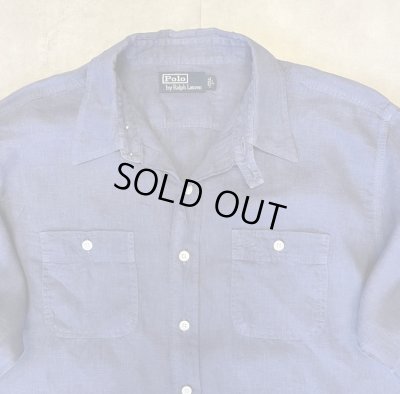 画像3: 90'S RALPH LAUREN チンスト＆マチ付き リネンシャツ ダークブルー (VINTAGE)