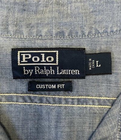 画像2: 90'S RALPH LAUREN 猫目メタルボタン チンスト＆マチ付き シャンブレーシャツ ブルー (VINTAGE)
