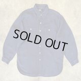 90'S RALPH LAUREN チンスト＆マチ付き リネンシャツ ダークブルー (VINTAGE)