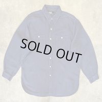 90'S RALPH LAUREN チンスト＆マチ付き リネンシャツ ダークブルー (VINTAGE)