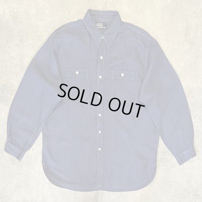 画像1: 90'S RALPH LAUREN チンスト＆マチ付き リネンシャツ ダークブルー (VINTAGE)