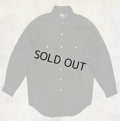 画像1: 90'S RALPH LAUREN "WHITFIELD" ロゴ無し フラップポケット リネンシャツ ブラック (MINT CONDITION)