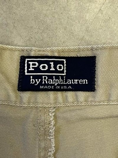 画像2: 90'S RALPH LAUREN "ボックスロゴ" ツープリーツ チノショーツ ベージュ TALONジップ USA製 (VINTAGE)