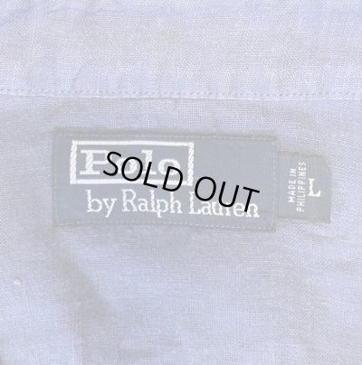 画像2: 90'S RALPH LAUREN チンスト＆マチ付き リネンシャツ ダークブルー (VINTAGE)