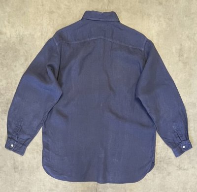画像5: 90'S RALPH LAUREN チンスト＆マチ付き リネンシャツ ダークブルー (VINTAGE)