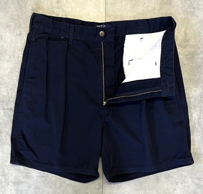 画像3: 90'S RALPH LAUREN "ボックスロゴ" ツープリーツ チノショーツ ネイビー TALONジップ USA製 (VINTAGE)