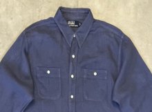 他の写真1: 90'S RALPH LAUREN チンスト＆マチ付き リネンシャツ ダークブルー (VINTAGE)