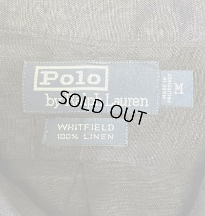 画像2: 90'S RALPH LAUREN "WHITFIELD" ロゴ無し フラップポケット リネンシャツ ブラック (MINT CONDITION)