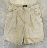 90'S RALPH LAUREN "ボックスロゴ" ツープリーツ チノショーツ ベージュ TALONジップ USA製 (VINTAGE)