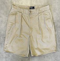 90'S RALPH LAUREN "ボックスロゴ" ツープリーツ チノショーツ ベージュ TALONジップ USA製 (VINTAGE)