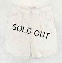 90'S RALPH LAUREN "ボックスロゴ" ツープリーツ チノショーツ ベージュ TALONジップ USA製 (VINTAGE)