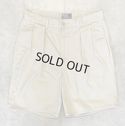 画像1: 90'S RALPH LAUREN "ボックスロゴ" ツープリーツ チノショーツ ベージュ TALONジップ USA製 (VINTAGE)