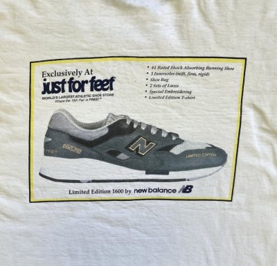 画像6: 90'S JUST FOR FEET "NEW BALANCE 1600" シングルステッチ 両面＆袖プリント 半袖 Tシャツ ホワイト USA製 (VINTAGE)