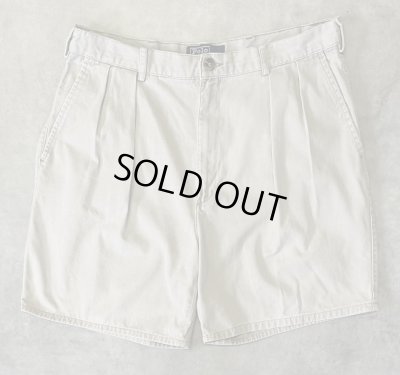 画像1: 90'S RALPH LAUREN "ボックスロゴ" ツープリーツ チノショーツ ベージュ (VINTAGE)