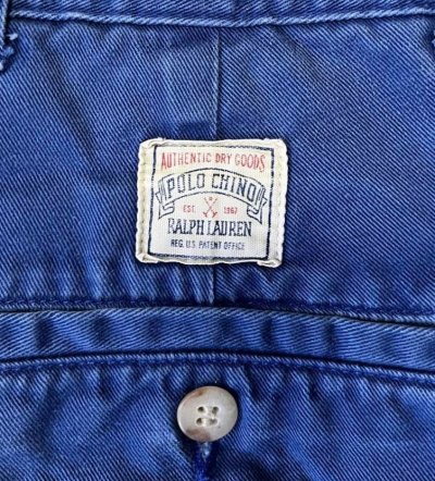 画像6: 90'S RALPH LAUREN "ボックスロゴ" ツープリーツ チノショーツ ダークブルー (VINTAGE)