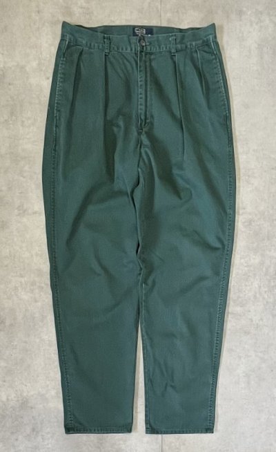 画像1: 90'S RALPH LAUREN "ボックスロゴ" ツープリーツ チノパンツ ダークグリーン USA製 (VINTAGE)