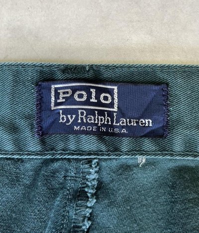 画像2: 90'S RALPH LAUREN "ボックスロゴ" ツープリーツ チノパンツ ダークグリーン USA製 (VINTAGE)
