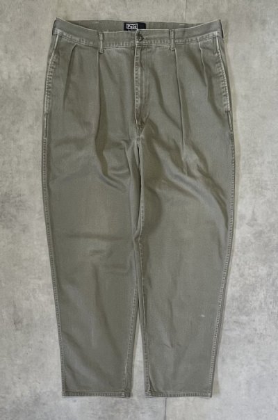 画像1: 90'S RALPH LAUREN "ボックスロゴ" ツープリーツ チノパンツ カーキ (VINTAGE)