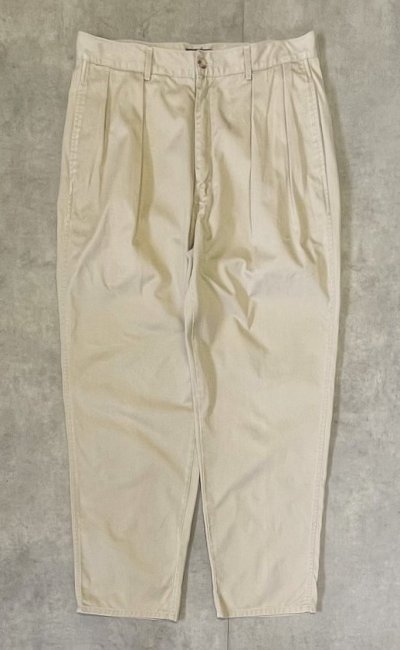画像1: 90'S RALPH LAUREN "ボックスロゴ" ツープリーツ チノパンツ ベージュ USA製 (VINTAGE)