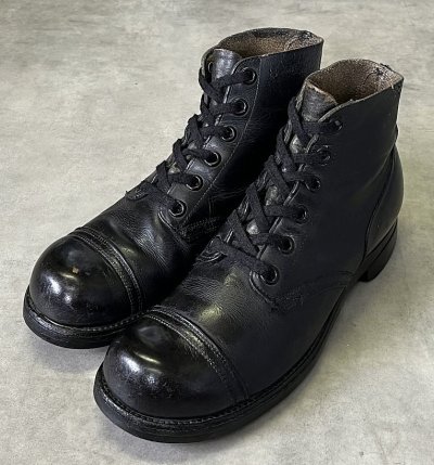 画像1: 60'S アメリカ軍 US ARMY キャップトゥ レザー コンバットブーツ ブラック (VINTAGE)
