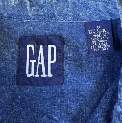 画像2: 90'S GAP 旧タグ リネン/コットン 半袖 BDシャツ インディゴ (VINTAGE)