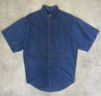 90'S GAP 旧タグ リネン/コットン 半袖 BDシャツ インディゴ (VINTAGE)