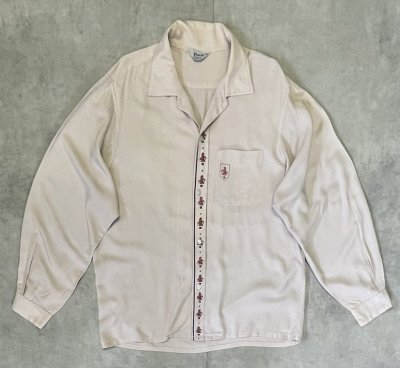 画像1: 60'S GAUCHO ORIGINAL 三角タグ レーヨン 長袖 オープンカラーシャツ ベージュ (VINTAGE)