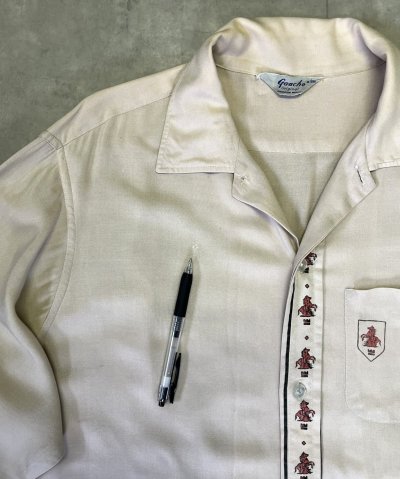 画像5: 60'S GAUCHO ORIGINAL 三角タグ レーヨン 長袖 オープンカラーシャツ ベージュ (VINTAGE)