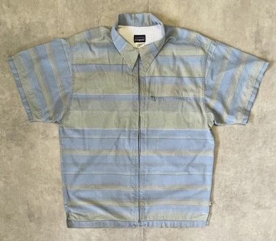 画像1: 00'S PATAGONIA "RHYTHM" フルジップ 半袖 ボックスシャツ ボーダー＆渦巻柄 (VINTAGE)