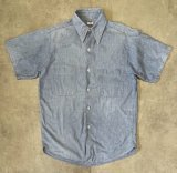 60'S UNKNOWN コットン100% 半袖 耳付きシャンブレーシャツ ブルー (VINTAGE)