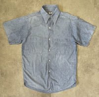 60'S UNKNOWN コットン100% 半袖 耳付きシャンブレーシャツ ブルー (VINTAGE)
