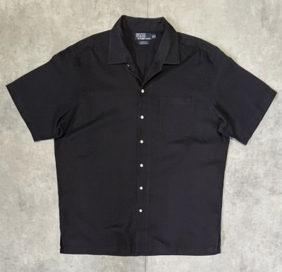 画像1: 90'S RALPH LAUREN "CHAUNCEY" ロゴ無し 半袖 オープンカラーシャツ ブラック (VINTAGE)