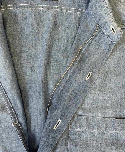 画像3: 60'S UNKNOWN コットン100% 半袖 耳付きシャンブレーシャツ ブルー (VINTAGE)