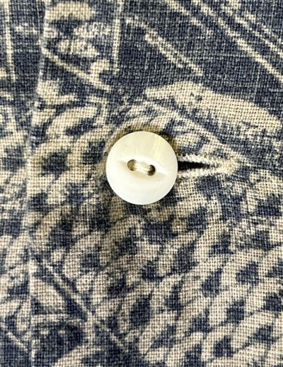 画像3: 90'S RALPH LAUREN リネン/コットン 半袖 オープンカラーシャツ インディゴ/鯉柄 (VINTAGE)