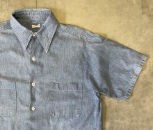 他の写真2: 60'S UNKNOWN コットン100% 半袖 耳付きシャンブレーシャツ ブルー (VINTAGE)