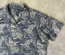 他の写真2: 90'S RALPH LAUREN リネン/コットン 半袖 オープンカラーシャツ インディゴ/鯉柄 (VINTAGE)