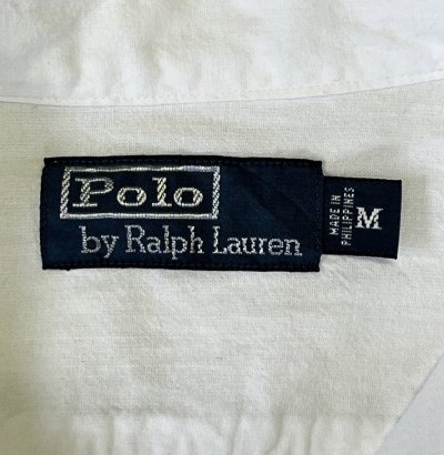 画像2: 90'S RALPH LAUREN 片側フラップ付きポケット 猫目ボタン ワークシャツ ホワイト (VINTAGE)