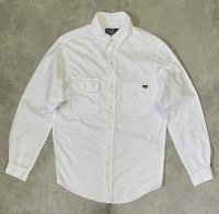 90'S RALPH LAUREN 片側フラップ付きポケット 猫目ボタン ワークシャツ ホワイト (VINTAGE)