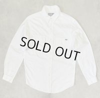 90'S RALPH LAUREN 片側フラップ付きポケット 猫目ボタン ワークシャツ ホワイト (VINTAGE)