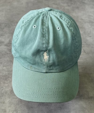 画像2: 90'S RALPH LAUREN ロゴ刺繍 ベースボールキャップ ライトグリーン USA製 (VINTAGE)