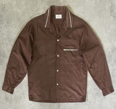 画像1: 60'S VAN HEUSEN コットン/レーヨン 長袖 オープンカラーシャツ ブラウン (VINTAGE)