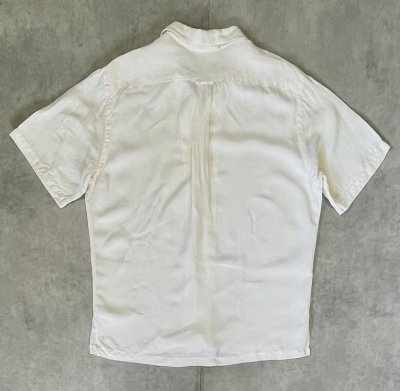 画像4: 90'S RALPH LAUREN シルク/リネン 裾ロゴ 半袖 オープンカラーシャツ オフホワイト (VINTAGE)