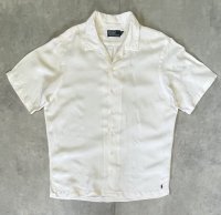 90'S RALPH LAUREN シルク/リネン 裾ロゴ 半袖 オープンカラーシャツ オフホワイト (VINTAGE)