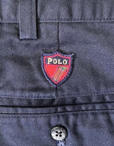画像6: 90'S RALPH LAUREN "クレストロゴ" ノープリーツ チノショーツ ネイビー USA製 (DEADSTOCK)
