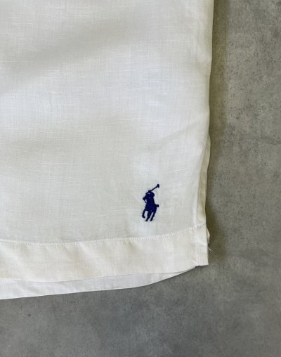 画像3: 90'S RALPH LAUREN シルク/リネン 裾ロゴ 半袖 オープンカラーシャツ オフホワイト (VINTAGE)