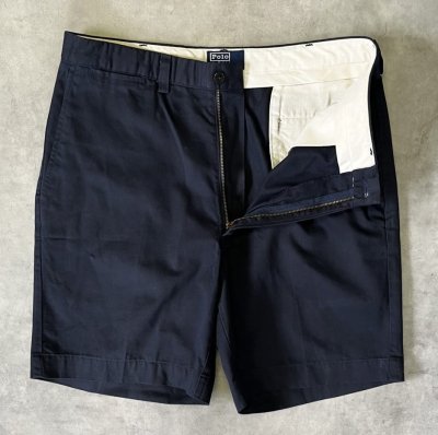画像4: 90'S RALPH LAUREN "クレストロゴ" ノープリーツ チノショーツ ネイビー USA製 (DEADSTOCK)