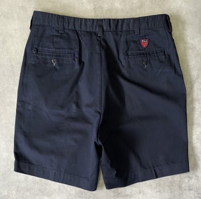 画像5: 90'S RALPH LAUREN "クレストロゴ" ノープリーツ チノショーツ ネイビー USA製 (DEADSTOCK)